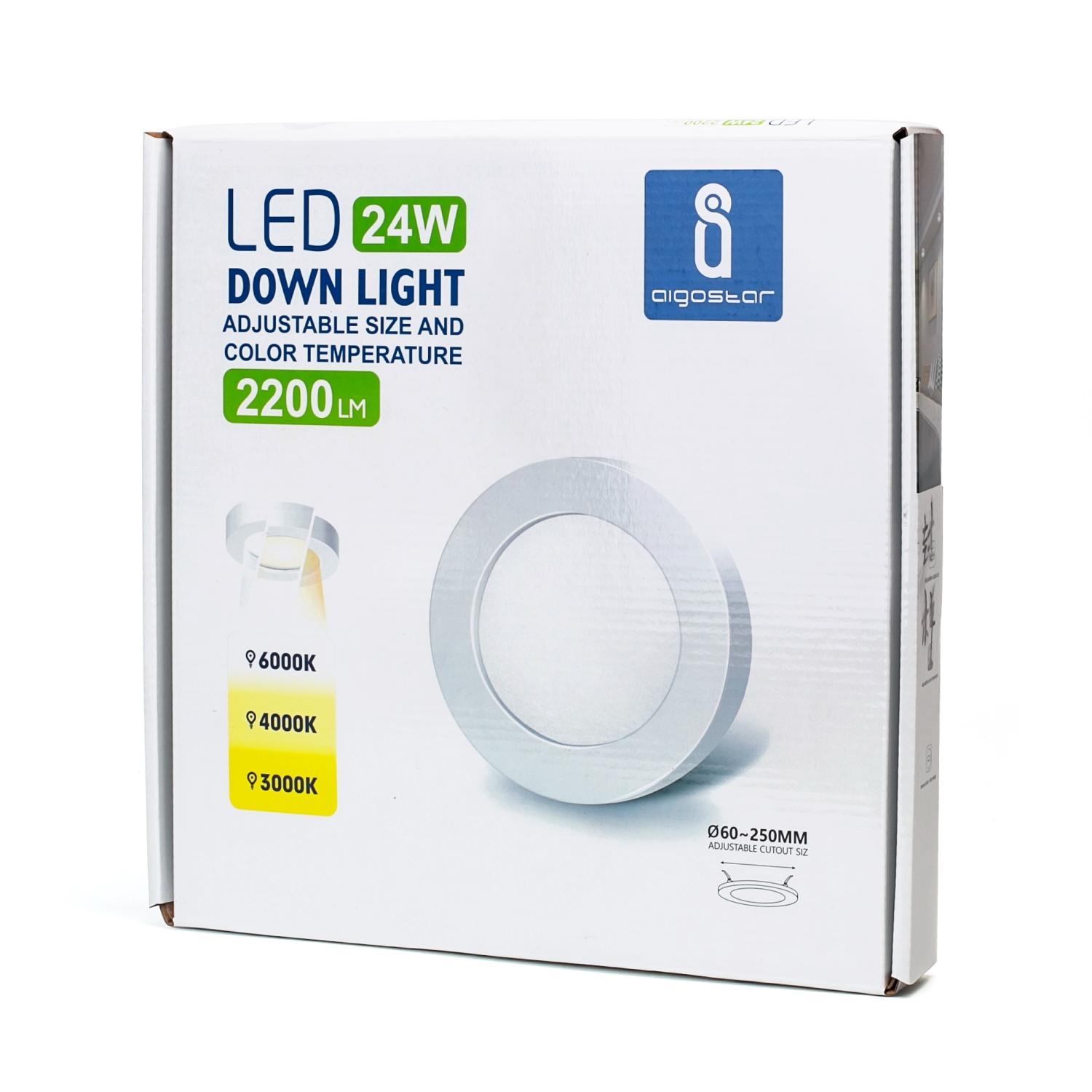 E6 LED Round Downlight 24W Adjustable Size and Color Temperature