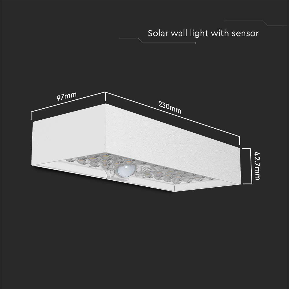 6W Lampa ścienna LED solarna 900LM, Bateria litowa 3.7v 3000mA, Barwa: 4000K, Kolor: Biały   , VTAC, SKU 10308