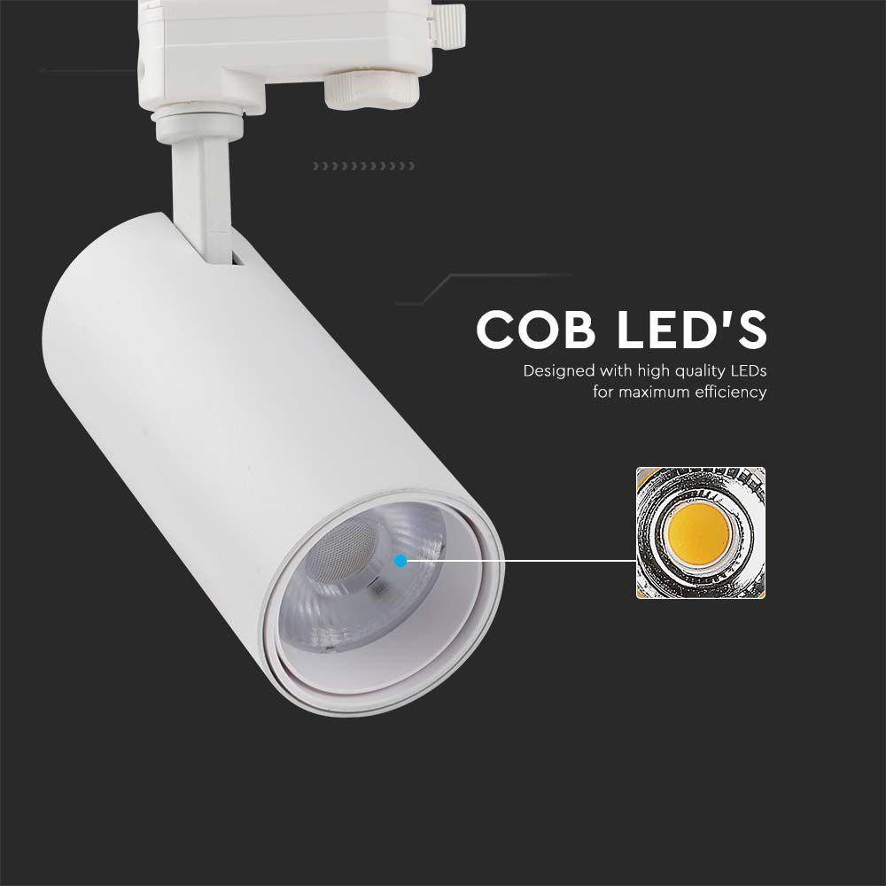 30W COB Lampa LED na szynoprzewód, Barwa: 3w1, Obudowa: Biała , VTAC, SKU 8142