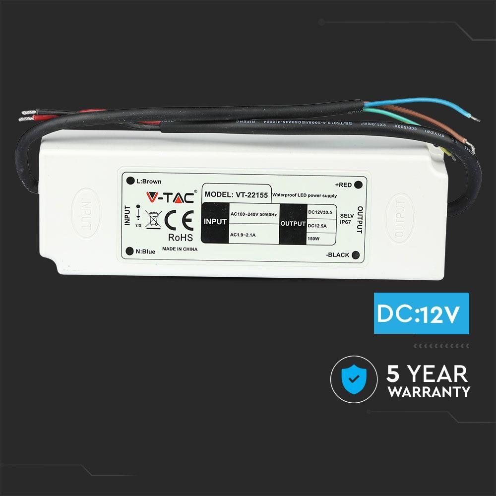 VT-22155 150W LED PLASTIC SLIM POWER SUPPLY 12V IP67,5 YRS WTY