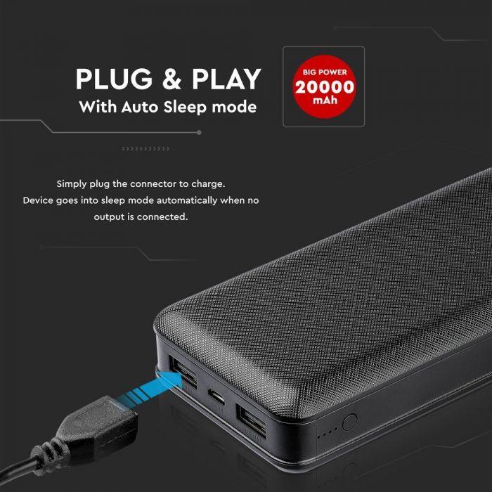 Power Bank, 20000mAh/74wh, 5V, Czarny, VTAC, SKU 8190