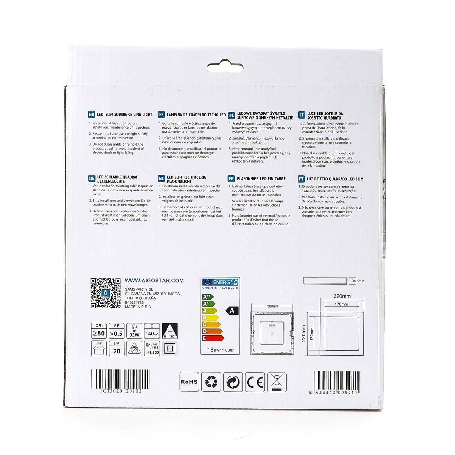 Downlight kwadratowy natynkowy LED 18W Światło białe