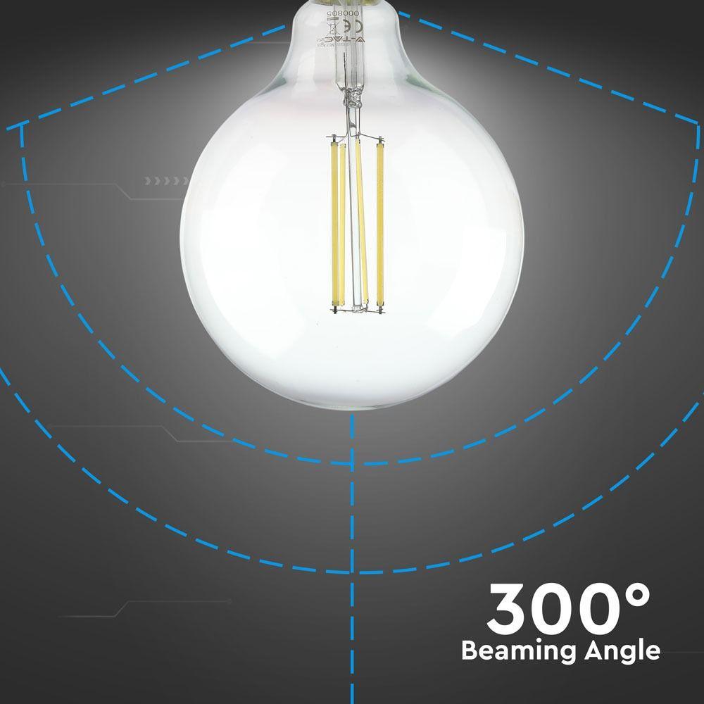 12.5W G125 Żarówka LED Filament, Klosz Transparentny, BARWA:6500K, Trzonek:E27, VTAC, SKU 7455