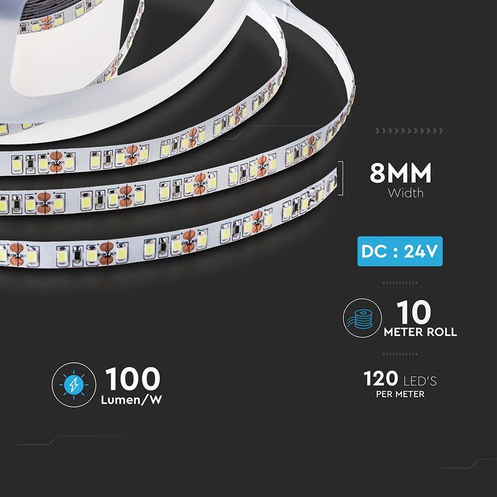 VT-2835 120 7.2W LED STRIP LIGHT COLORCODE:3000K IP20 24V DOUBLE PCB, SKU 212622