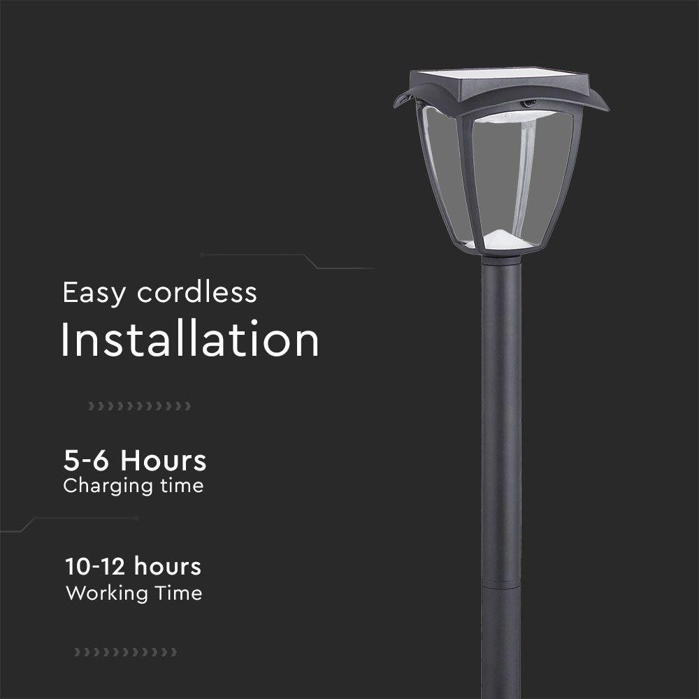 VT-984 LED SOLAR LAWN LAMP 3000K+6000K MATT BLACK BODY