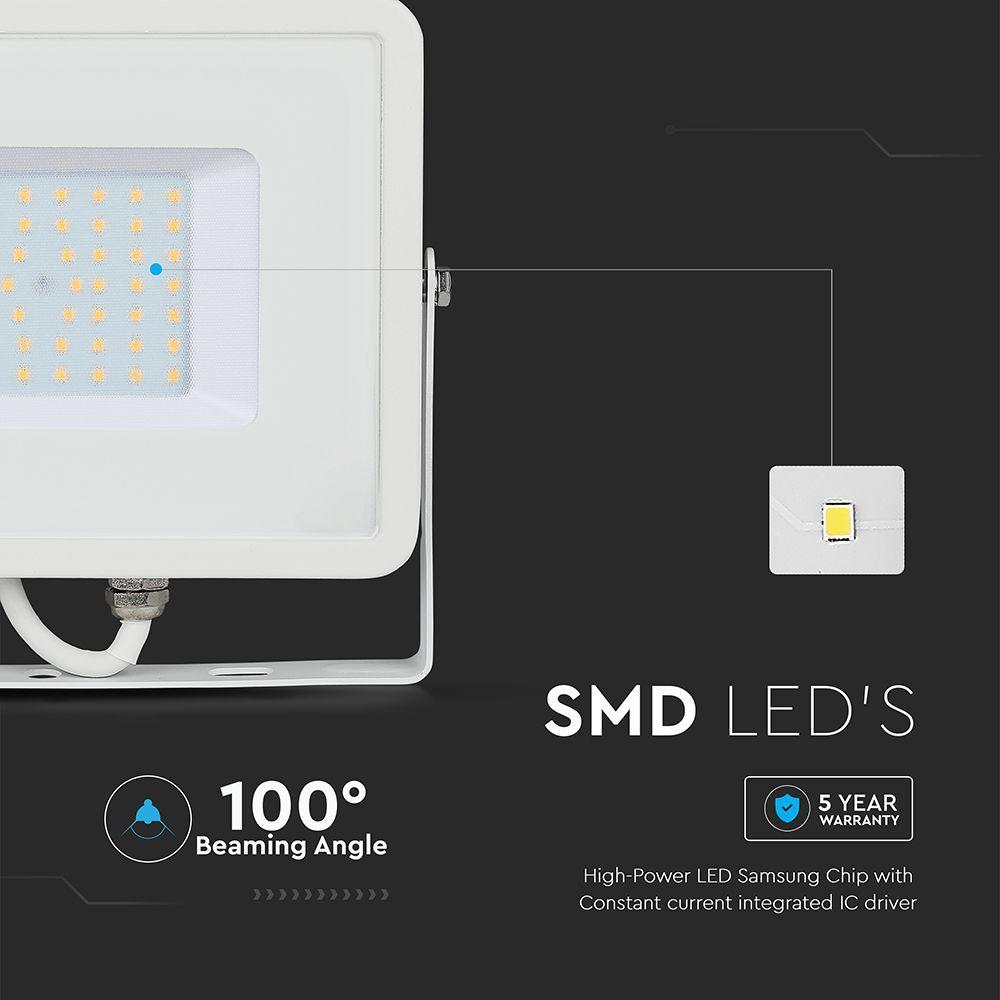 50W Naświetlacz LED SMD, Chip SAMSUNG, Barwa:3000K, Obudowa: Biała, VTAC, SKU 21409