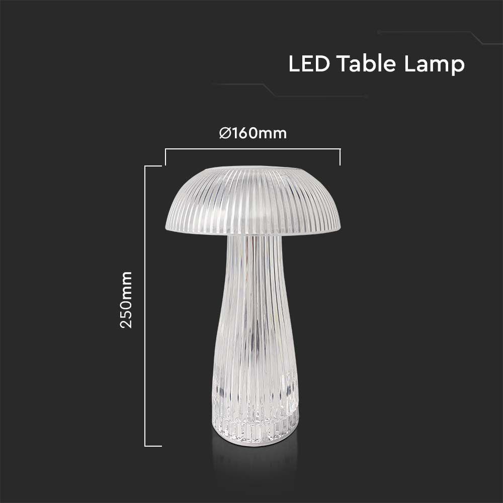 Lampka nocna LED zasilana bateryjnie, Wysokość:25cm, Bateria 1800mAh, Ściemnianie przez dotyk, Barwa:3w1 , Obudowa: Transparentna, VTAC, SKU 7894