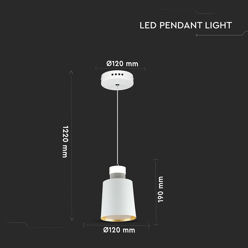 7W Lampa Wisząca LED, Klosz: Akryl, Biały, Barwa:3000K, VTAC, SKU 3935