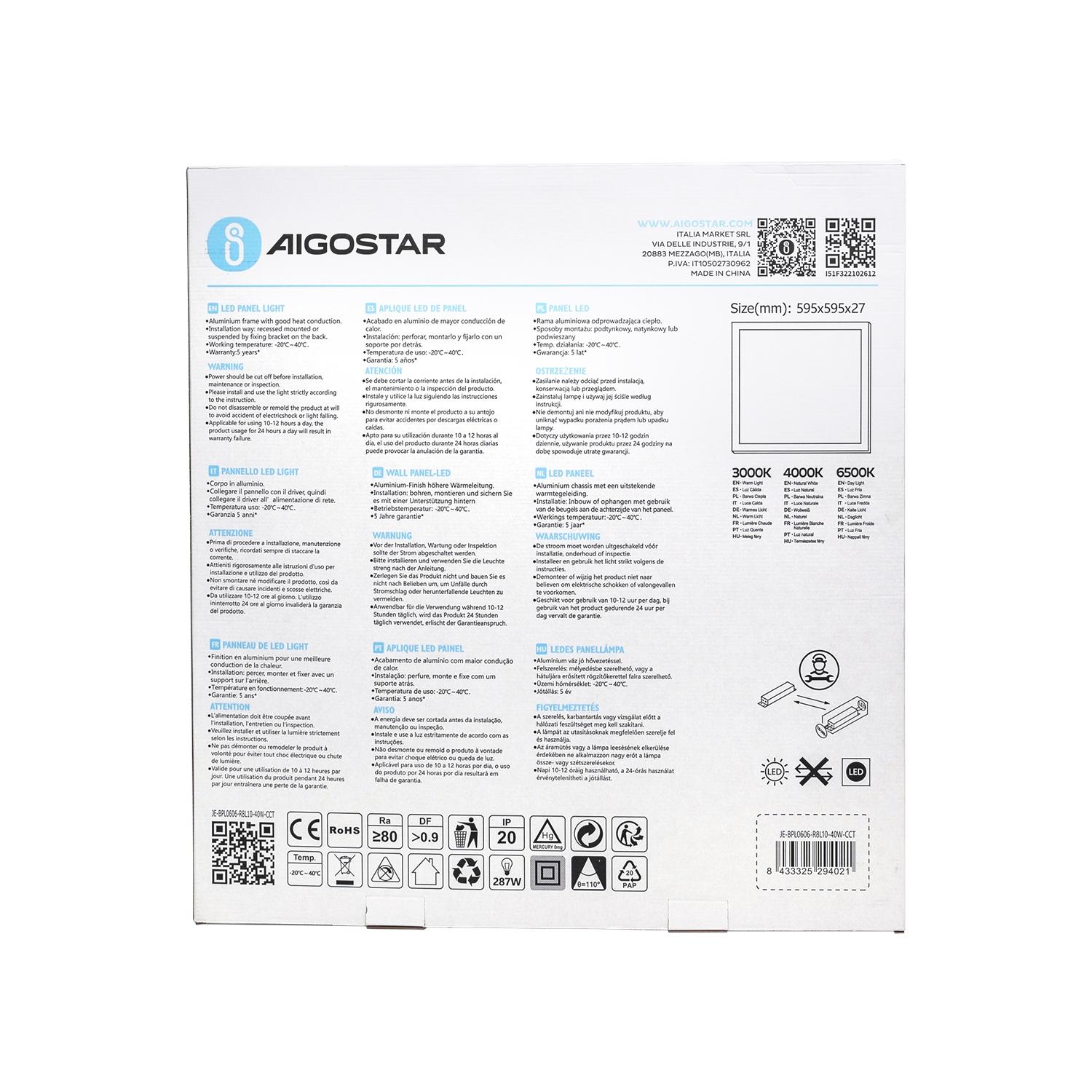 LED Back-lit Panel Light 40W CCT