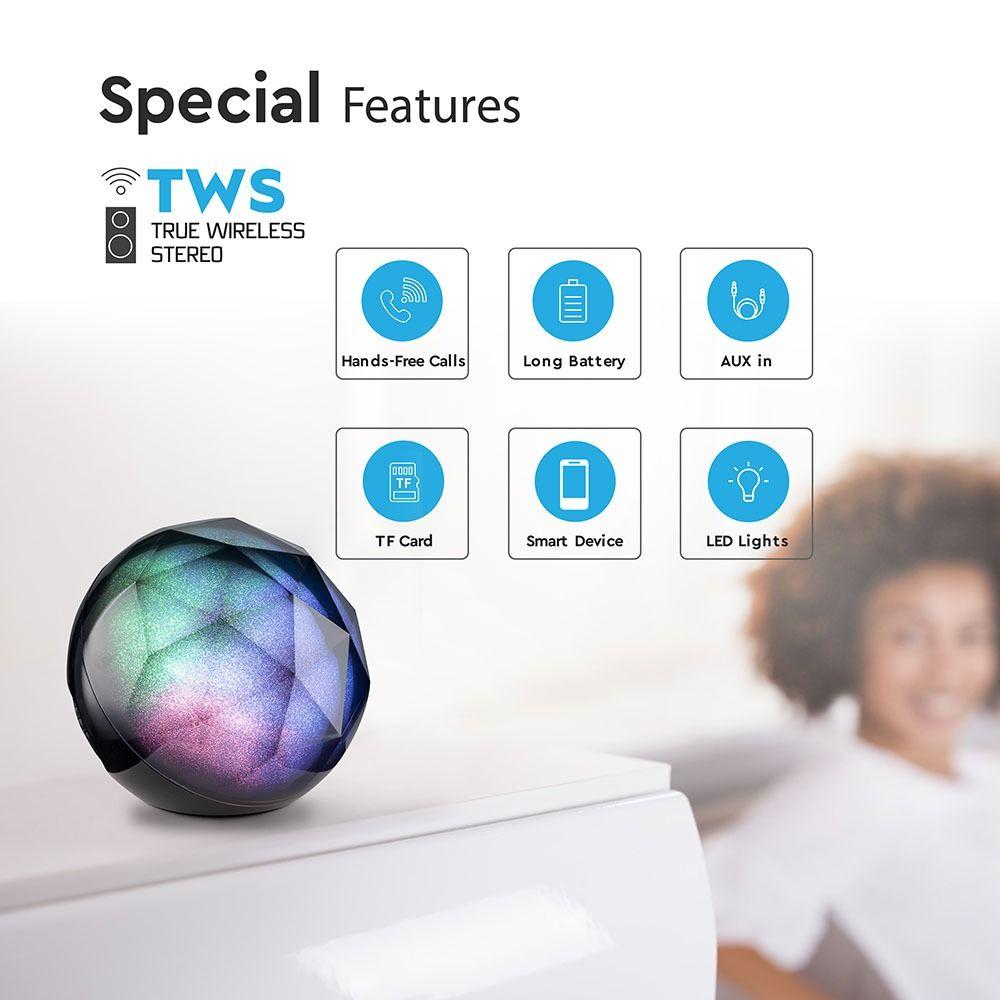 VT-6211 LED LIGHT MINI PORTABLE BLUETOOTH SPEAKER TWS FUNCTION-1200mah BATTERY