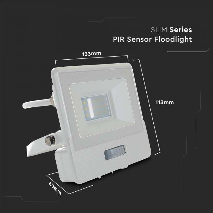 VT-118S-1 10W PIR SENSOR FLOODLIGHT SAMSUNG CHIP & 1M CABLE 6500K WHITE BODY