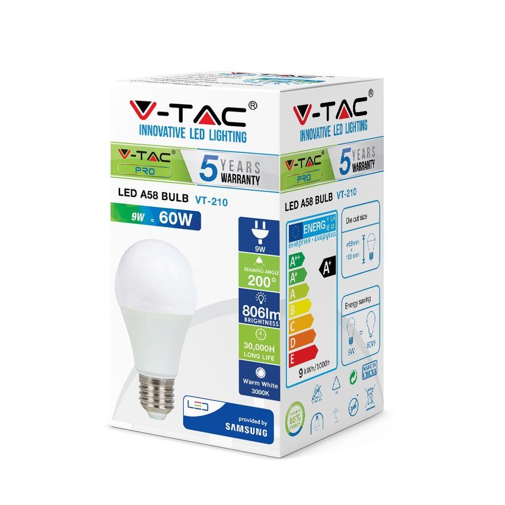 VT-210 9W A58 PLASTIC BULB SAMSUNG CHIP 6400K E27