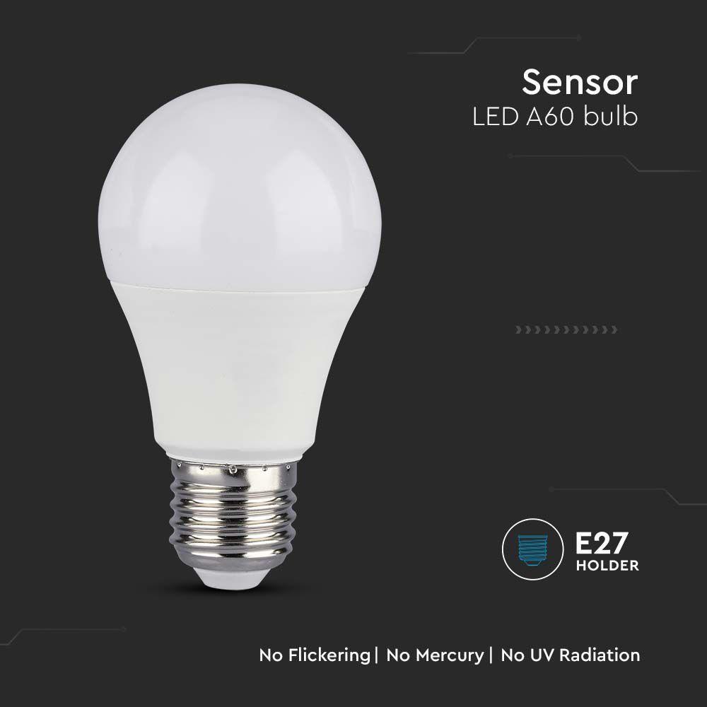 VT-2016 8.5W A60 PLASTIC SENSOR LED BULB 3000K E27 200'D