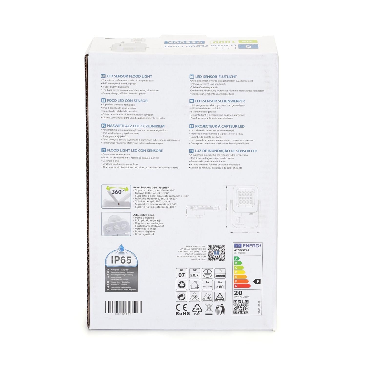 LED Floodlight with Sensor White 20W