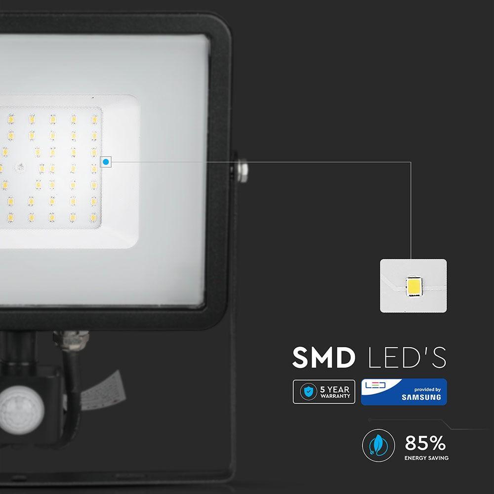 VT-50-S 50W SMD PIR SENSOR FLOODLIGHT SAMSUNG CHIP 6400K BLACK BODY