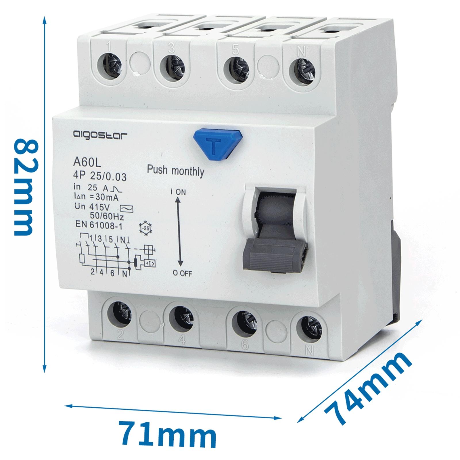 Residual Current Circuit Breaker 4P 25A 30mA AC Gray