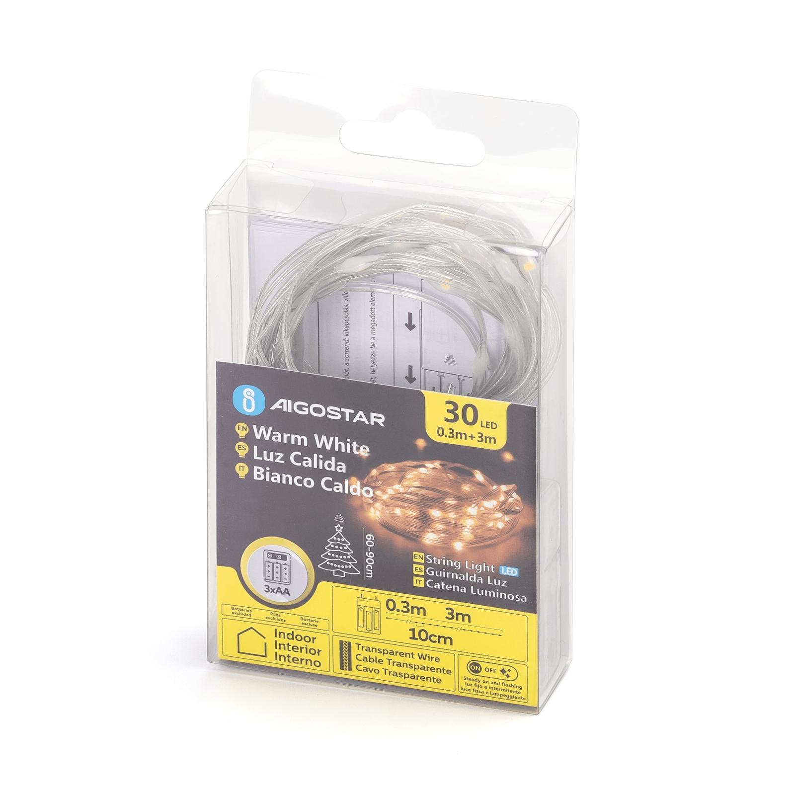 3AA battery string lights (PVC & copper), warm white, 3m