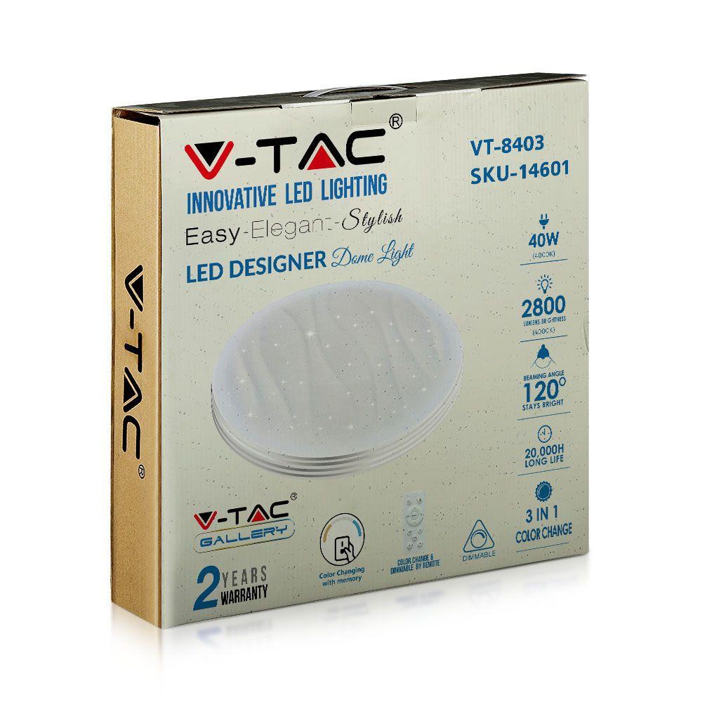 20W/40W/20W Dekoracyjny plafon LED, Barwa: 3w1, Ściemniany, Klosz z efektem fali, VTAC, SKU 14601