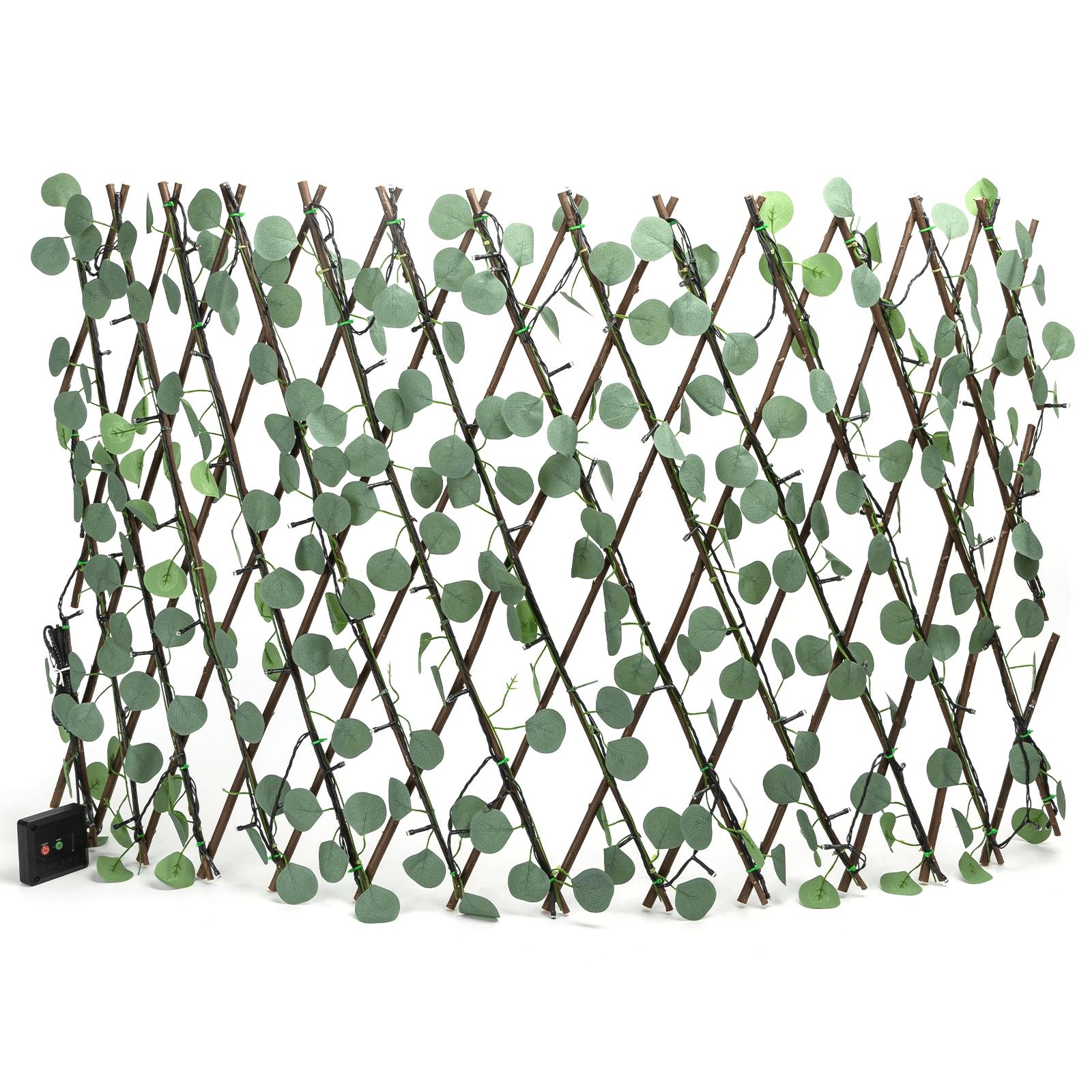 Solar simulation plant-Fence-Eucalyptus  leaves-dark green-2700K-2M+H0.7M-102LED-8blinkIP65