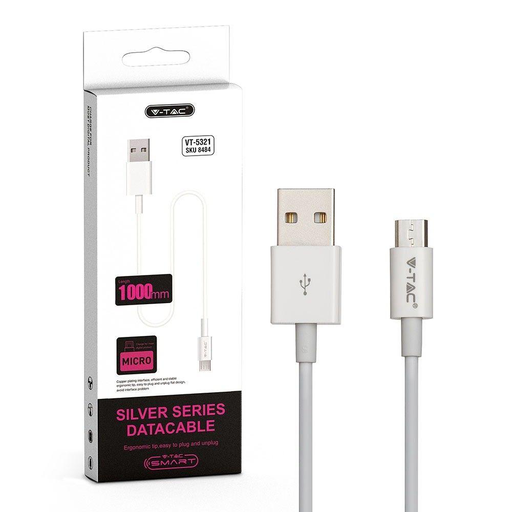 VT-5321 1M MICRO USB CABLE-WHITE(SILVER SERIES)