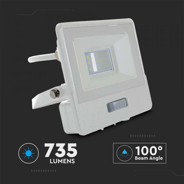 VT-118S-1 10W PIR SENSOR FLOODLIGHT SAMSUNG CHIP & 1M CABLE 6500K WHITE BODY