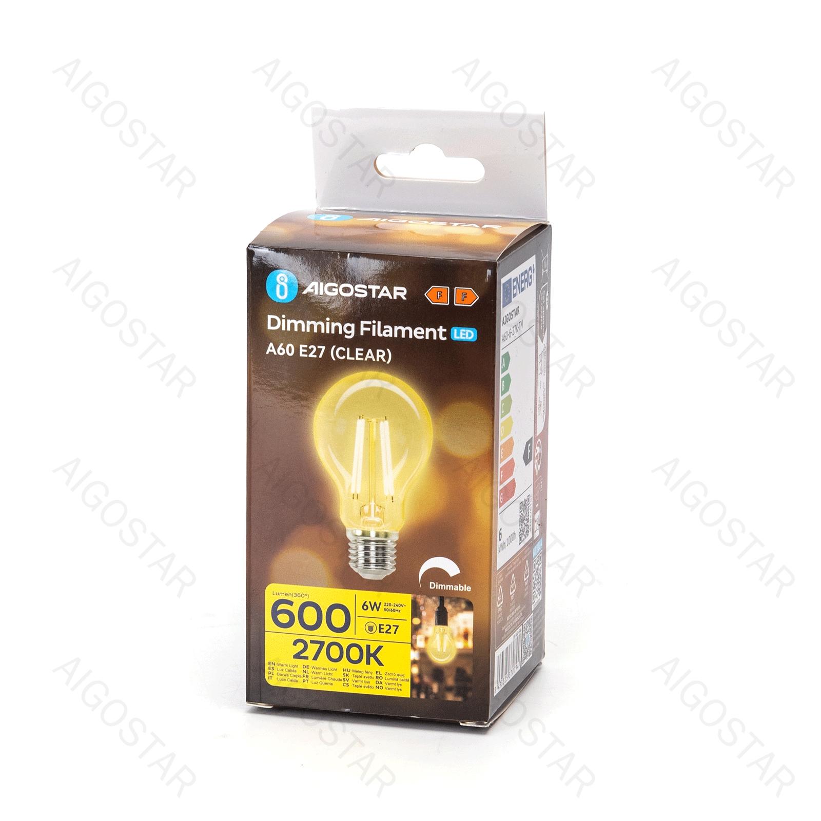 LED dimming filament A60 E27 6W 2700K