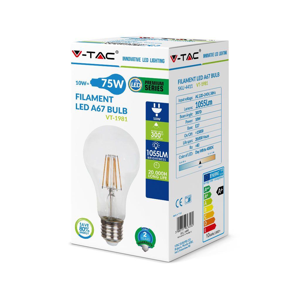 VT-1981 10W A67 LED FILAMENT BULB 3000K E27