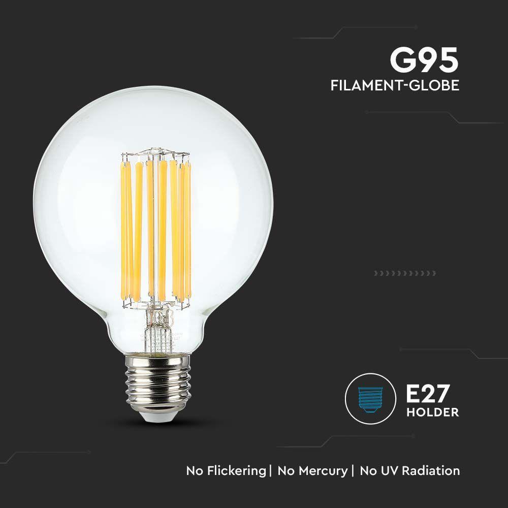 18W G95 Żarówka LED Filament, Barwa:3000K, Skuteczność: 135lm/W, Trzonek:E27, VTAC, SKU 212803