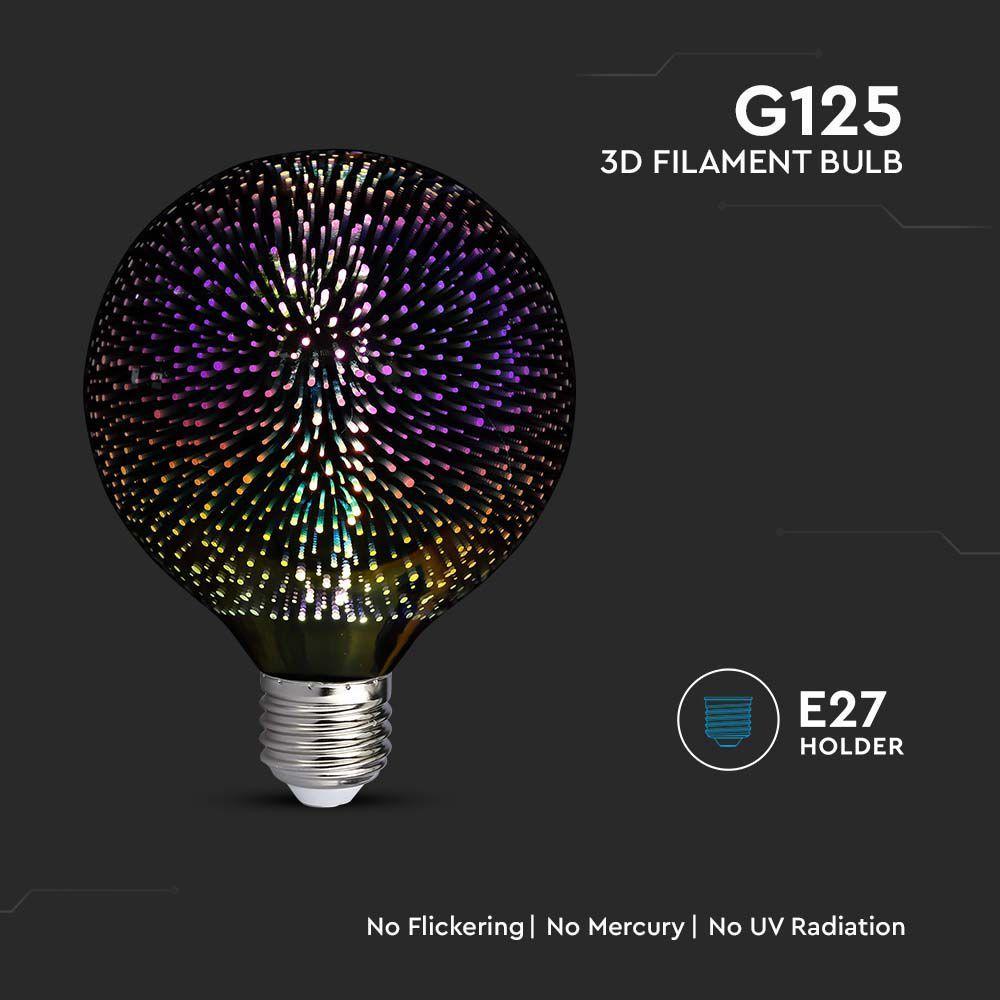 3W G125 Żarówka LED Filament 3D, Barwa:3000K, Trzonek:E27, VTAC, SKU 212706