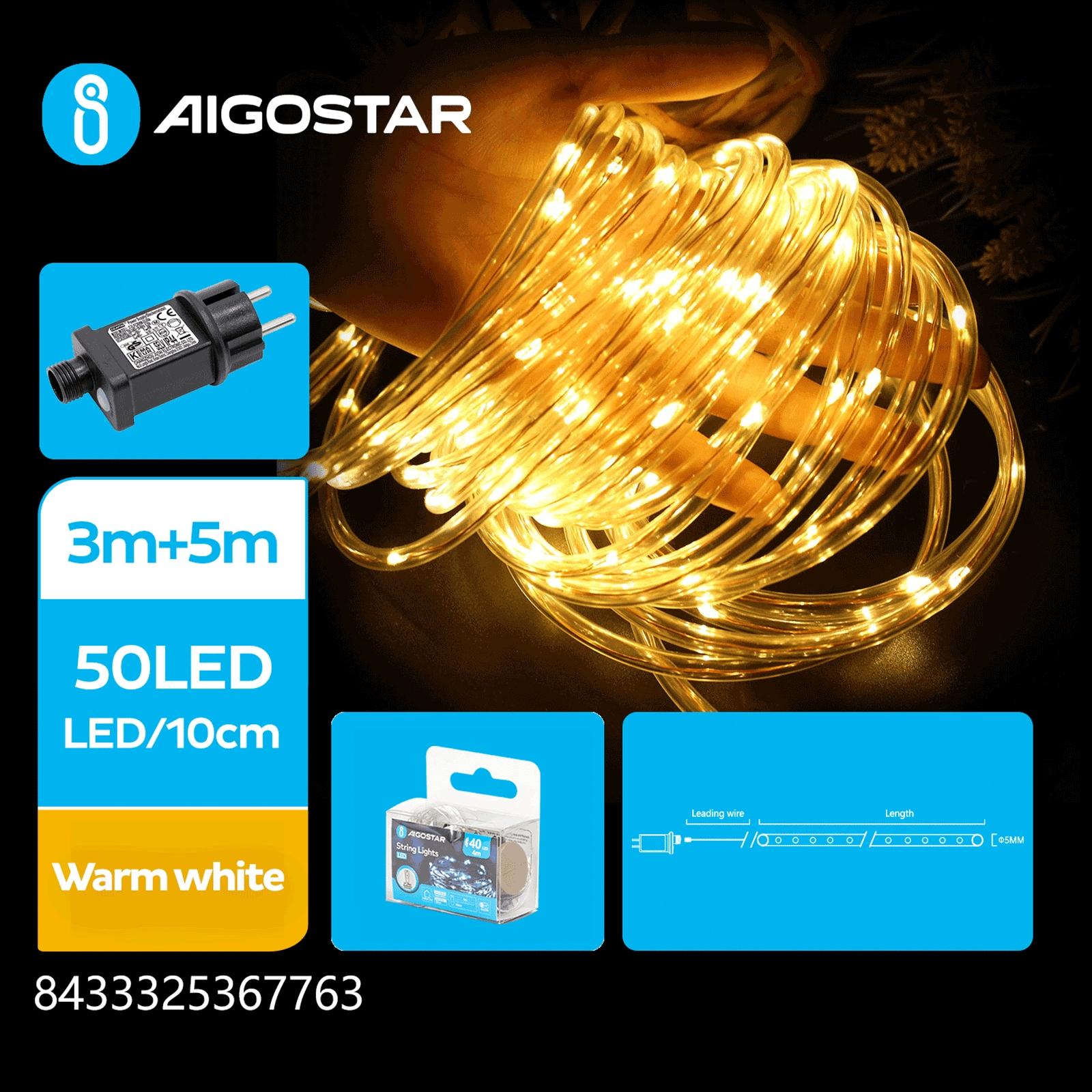 Low-voltage light string, Φ9mm tube lights, warm white, 3m+5m