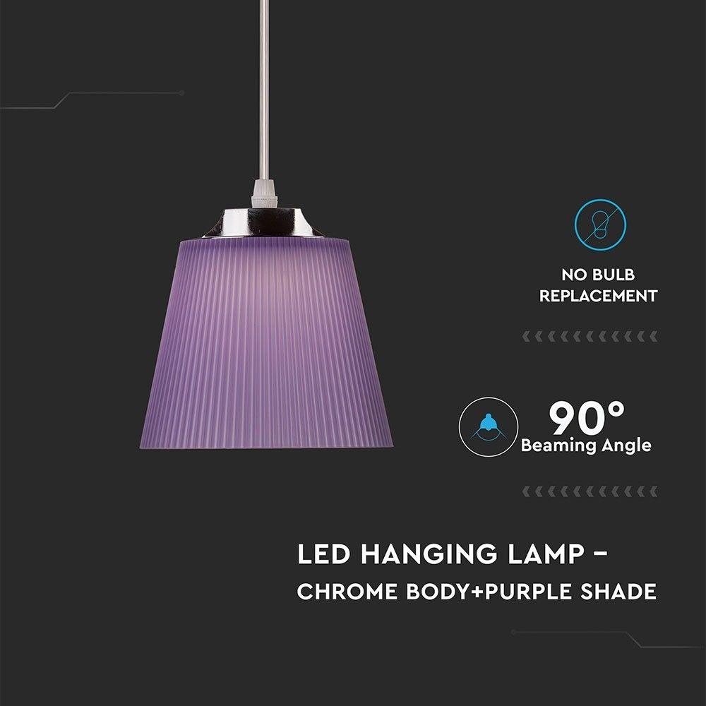 7W Lampa wisząca, Barwa:4000K, Klosz: Purpurowy, Chrom, VTAC, SKU 8504