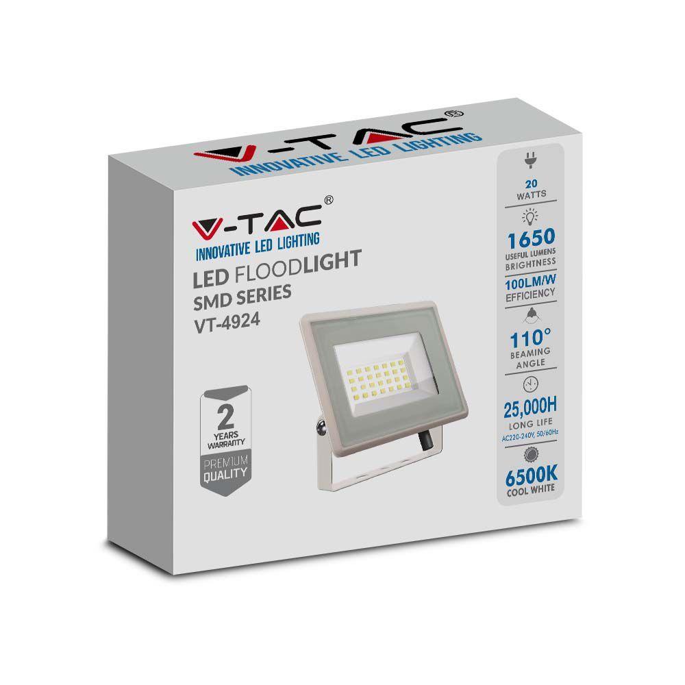 20W Naświetlacz LED, Seria: F-Class, Barwa:6400K, Obudowa: Biała, VTAC, SKU 6742