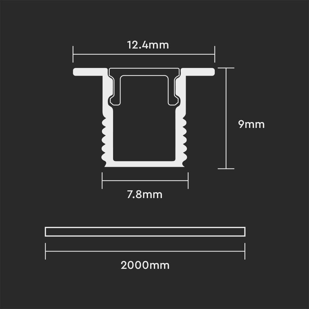 Profil Aluminiowy do paska LED na powierzchniowy, 2000mmx12.4mmx9mm, Klosz: Mleczny, Kolor: Aluminium, VTAC, SKU 2904