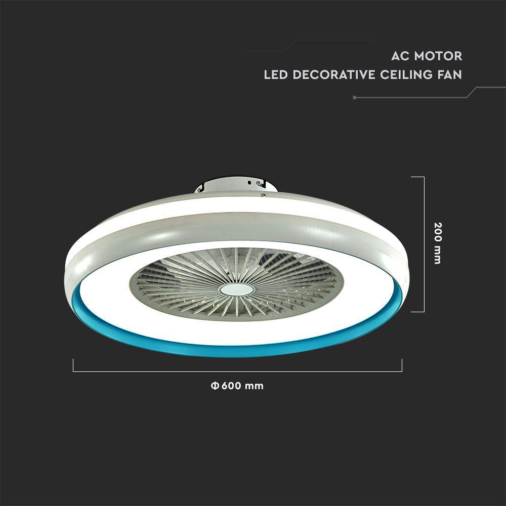 50W Lampa sufitowa LED z wentylatorem, Sterowanie RF, Barwa:3 w 1, Ring dekoracyjny: Niebieski, VTAC, SKU 7934