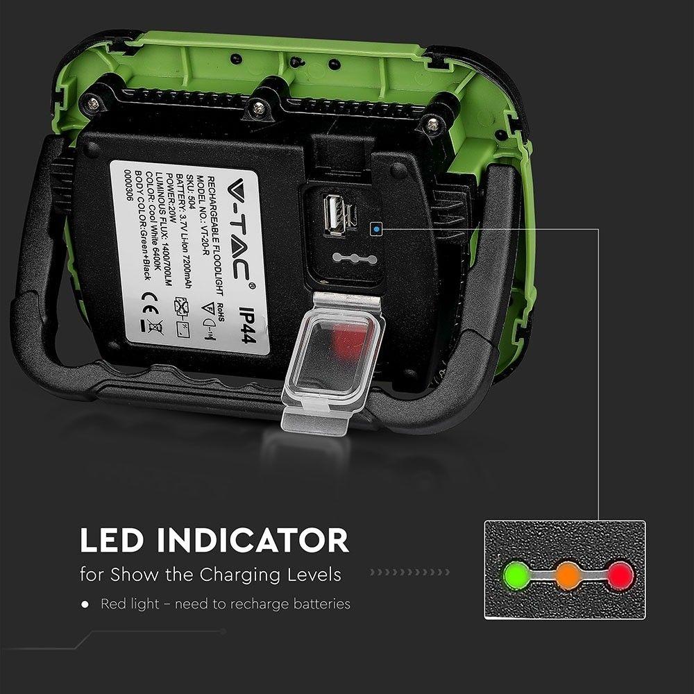 VT-20-R 20W LED RECHARGEABLE FLOODLIGHT SAMSUNG CHIP 6400K (SOS FLASH)