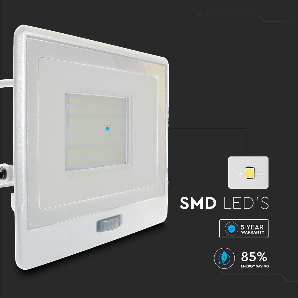 VT-158S-1 50W PIR SENSOR FLOODLIGHT SAMSUNG CHIP & 1M CABLE 3000K WHITE BODY