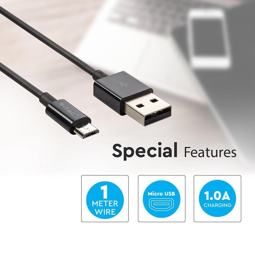 VT-5321 1M MICRO USB CABLE-BLACK(SILVER SERIES)