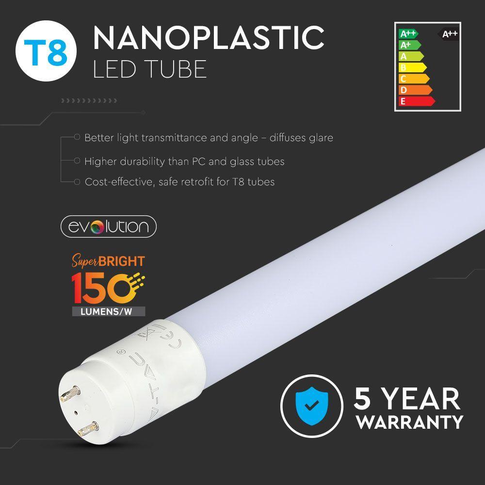 VT-1607 7W T8 LED PLASTIC TUBE NON-ROTATABLE-60CM 3000K G13(150LM/WATT)