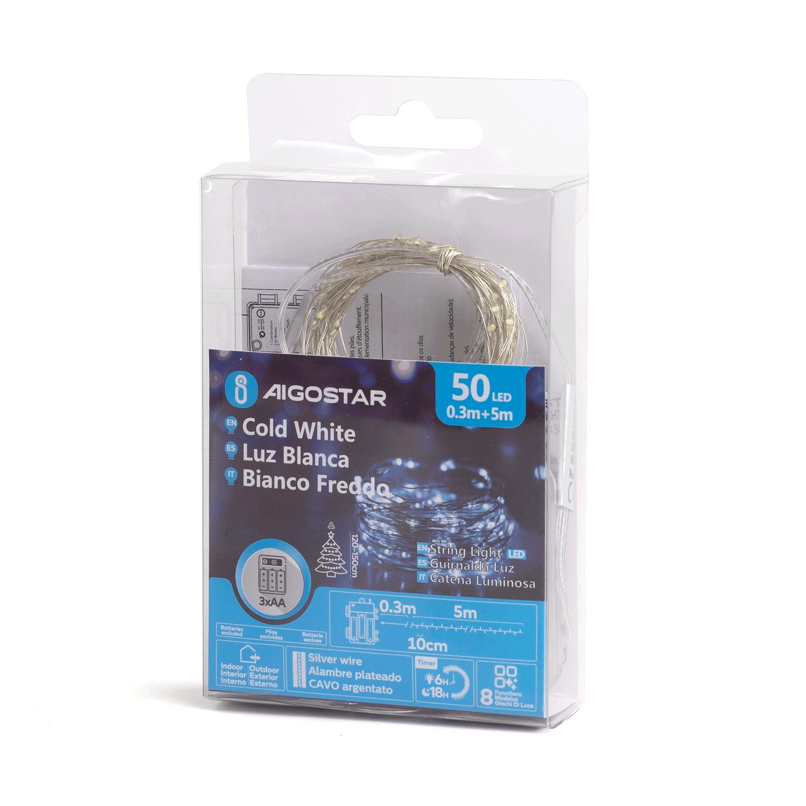 3AA battery copper wire string lights, cold white, 5m