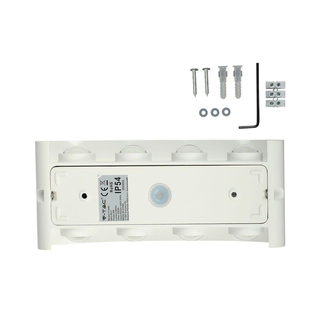 8W Lampa ścienna LED, Barwa:3000K, IP54, Obudowa: Biała, VTAC, SKU 8617