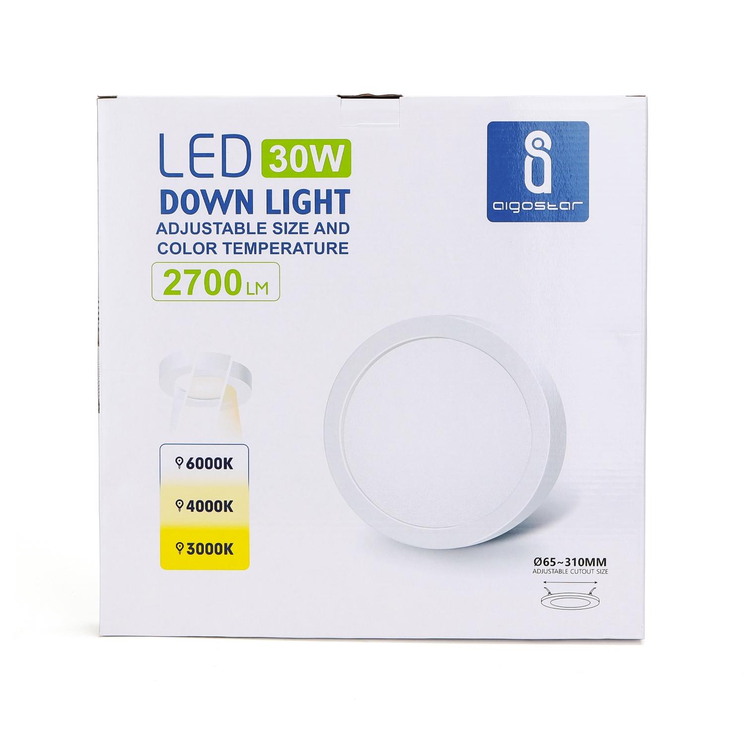 E5 LED Round Downlight 30W Adjustable Size and Color Temperature