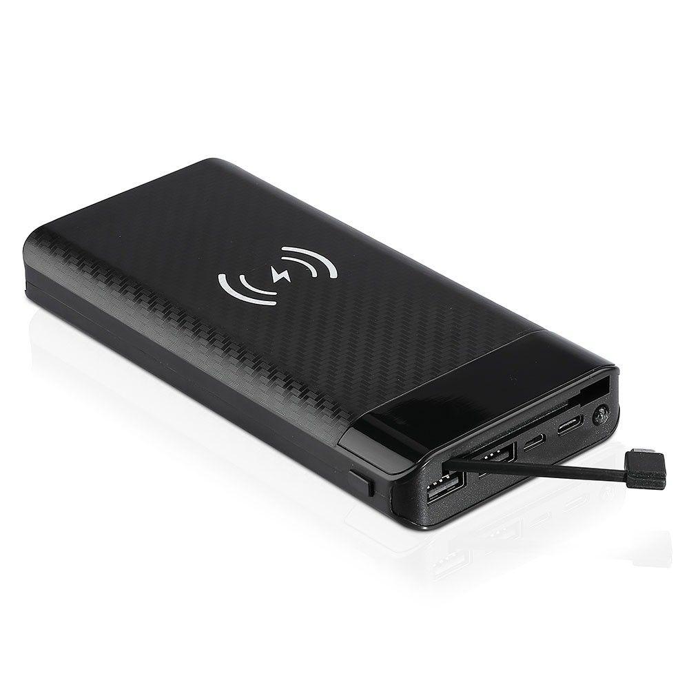 Power Bank z ładowaniem indukcyjnym i przyłączem Mikro USB, Litowo Polimerowy - 3.7V, 20000mAh, Czarny, VTAC, SKU 8859