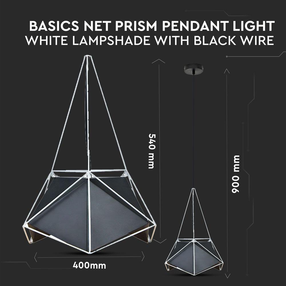 Lampa Wisząca, PRYZMAT, Biały + Czarny drut, Biały przewód, Średnica: 400, VTAC, SKU 3944