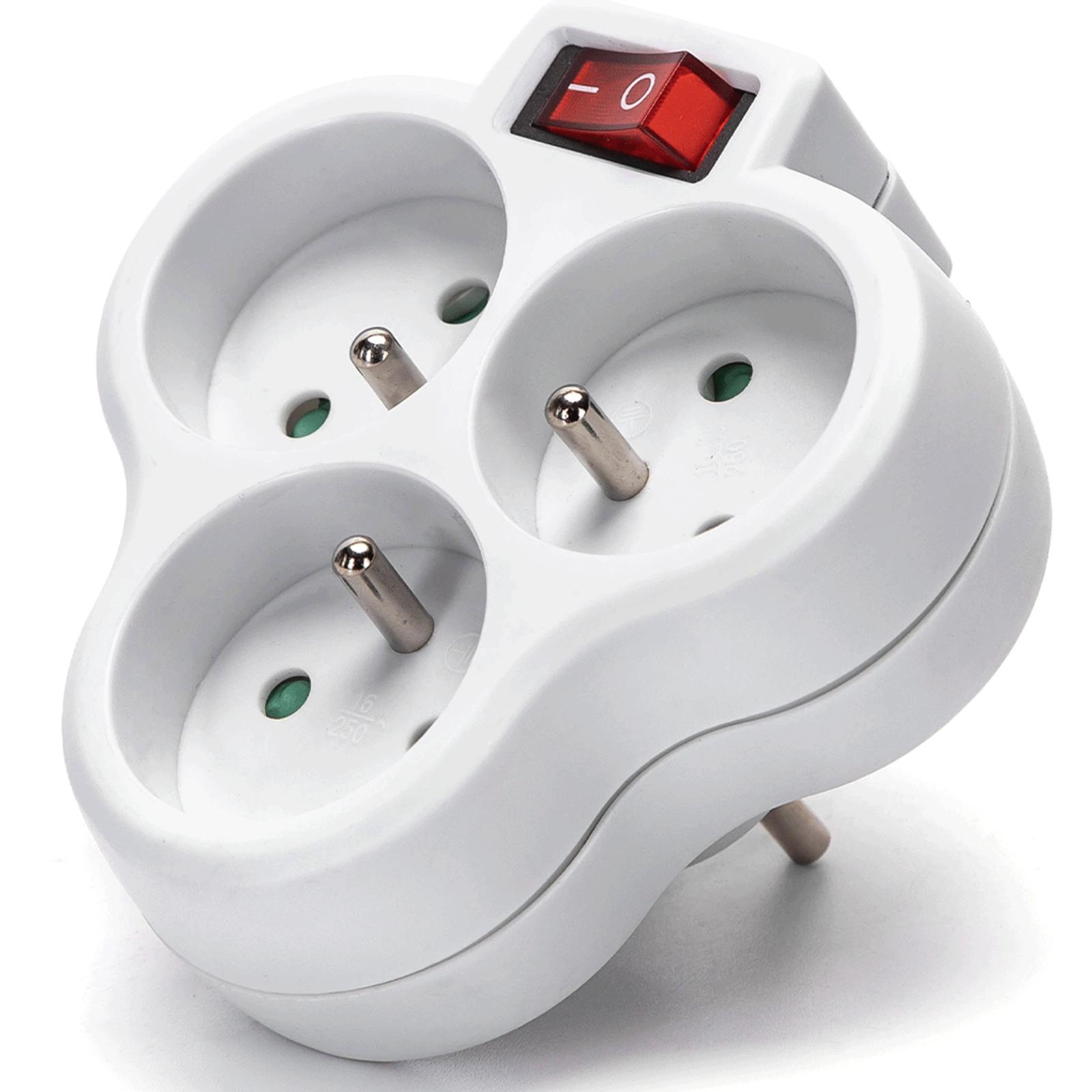 French 3-Way Adaptor (With Switch) 16A White