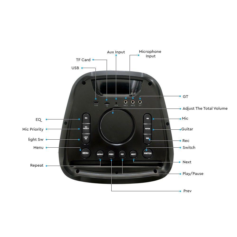 VT-6310-2 100W RECHARGEABLE SPEAKER (TWS FUNCTION) 1 WIRELESS MICROPHONE-RFCONTROL(2*10inch)