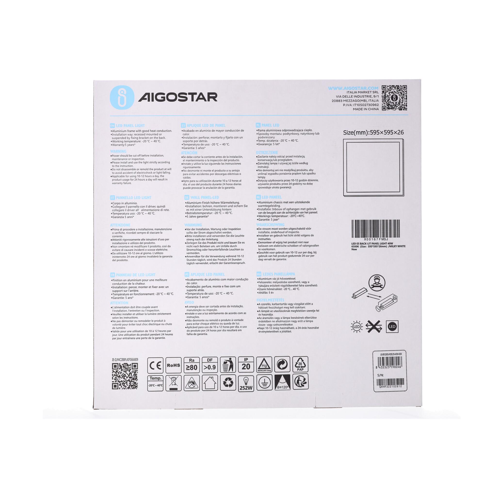 Panel podtynkowy 600x600 40W 6500K