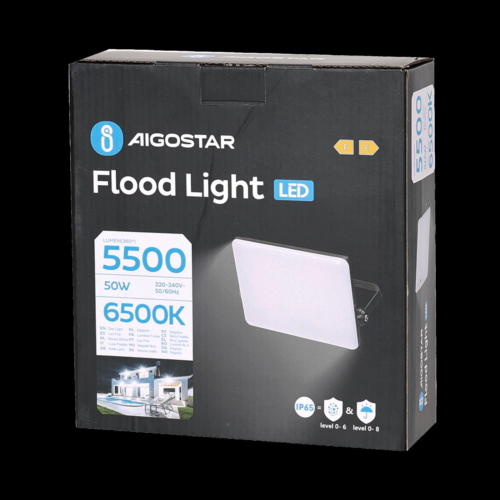 LED Frosted Cover Floodlight with Black Housing, 50W, 6500K