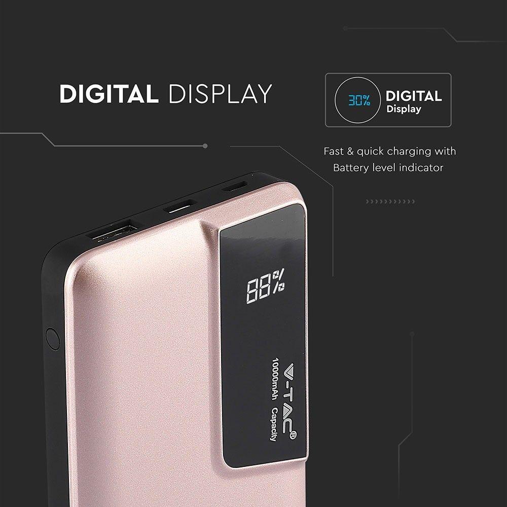 VT-3511 10000mah POWER BANK WITH DIGITAL DISPLAY & USB TYPE-C-ROSE GOLD