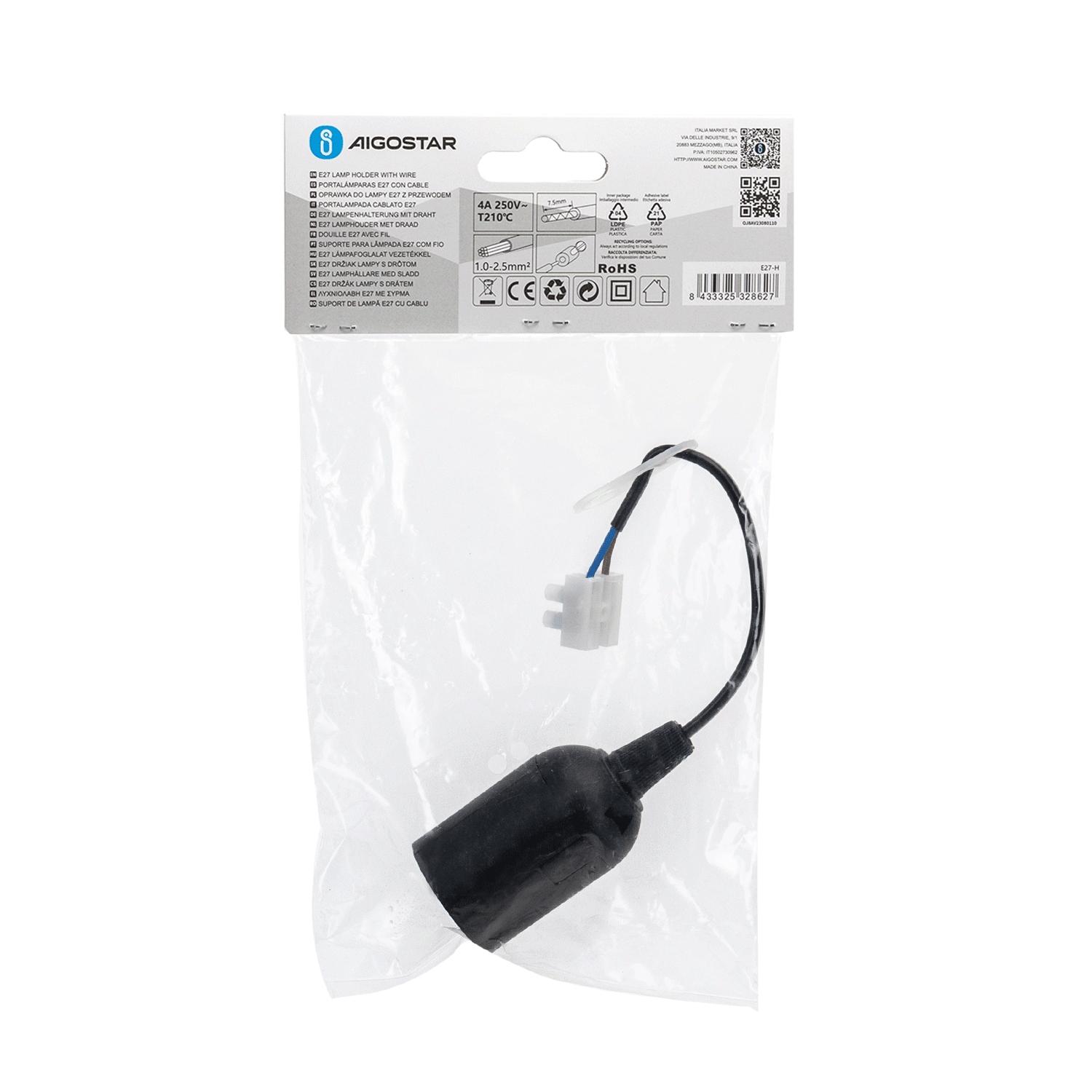 E27 plastic lamp holder with wiring terminal black