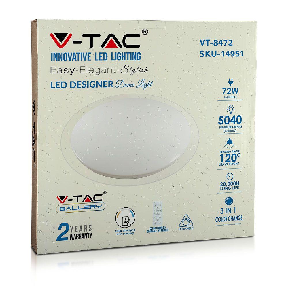 36W/72W/36W Dekoracyjny plafon LED, Barwa: 3w1, Ściemniany, Klosz z efektem gwiazdki, VTAC, SKU 14951